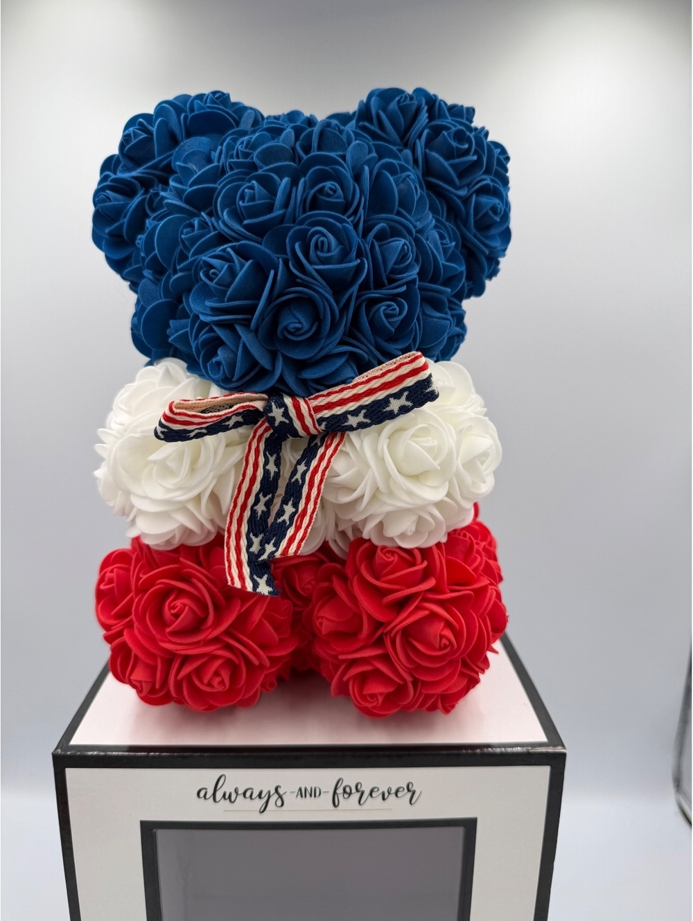 Always and forever Red White and Blue Rose Bear Gift Set
